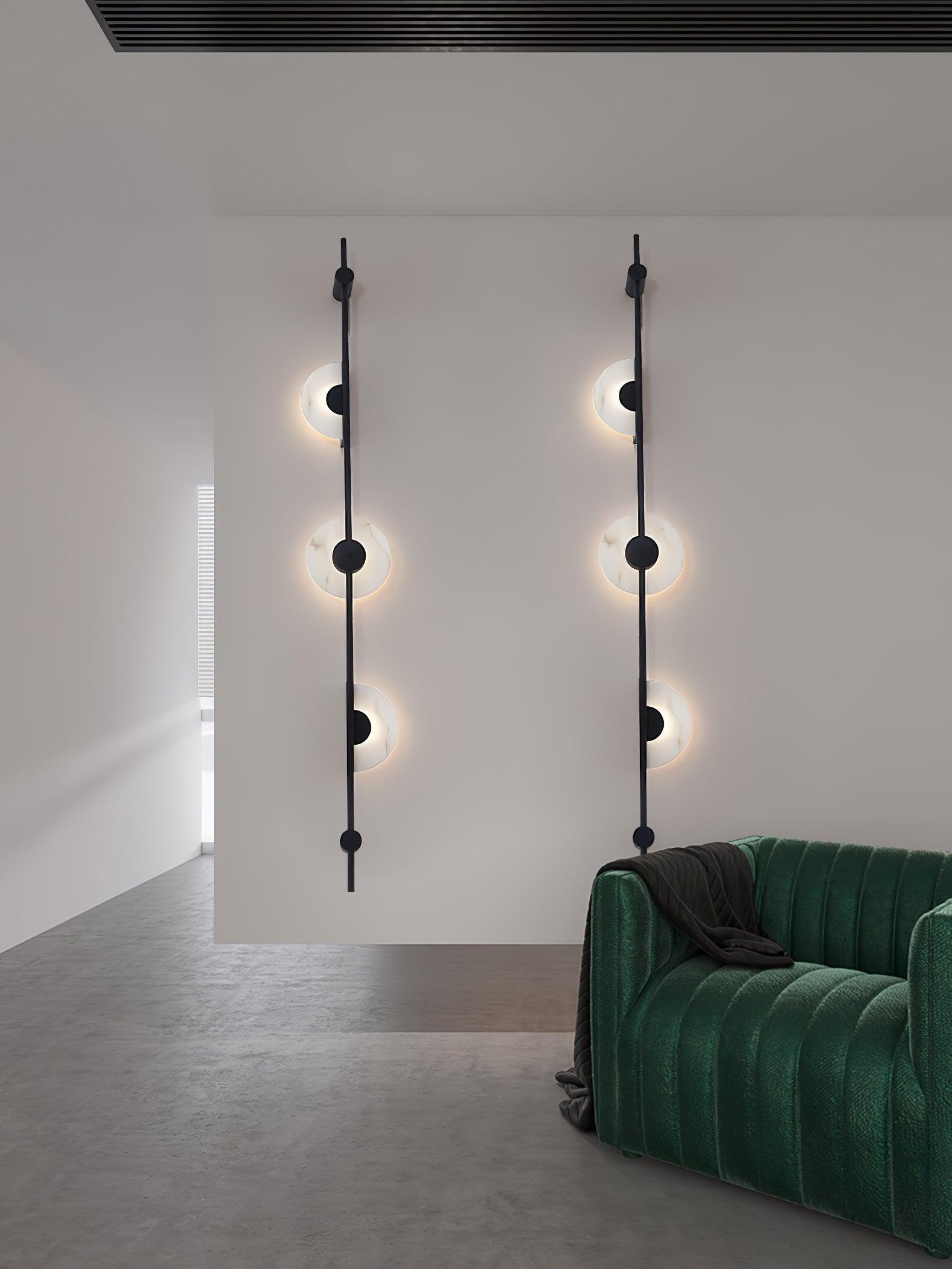 Modern Alabaster Vertical LED Wall Sconce Slim Minimalist Lighting in Gold and Black Finish