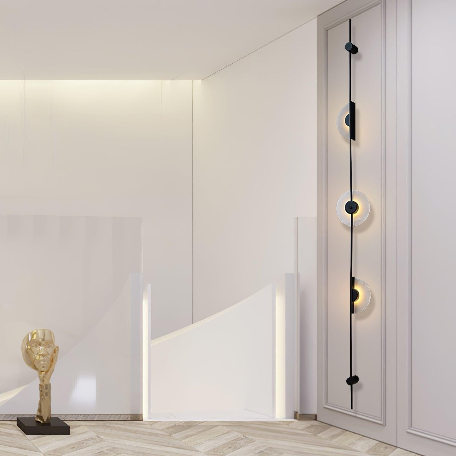 Modern Alabaster Vertical LED Wall Sconce Slim Minimalist Lighting in Gold and Black Finish