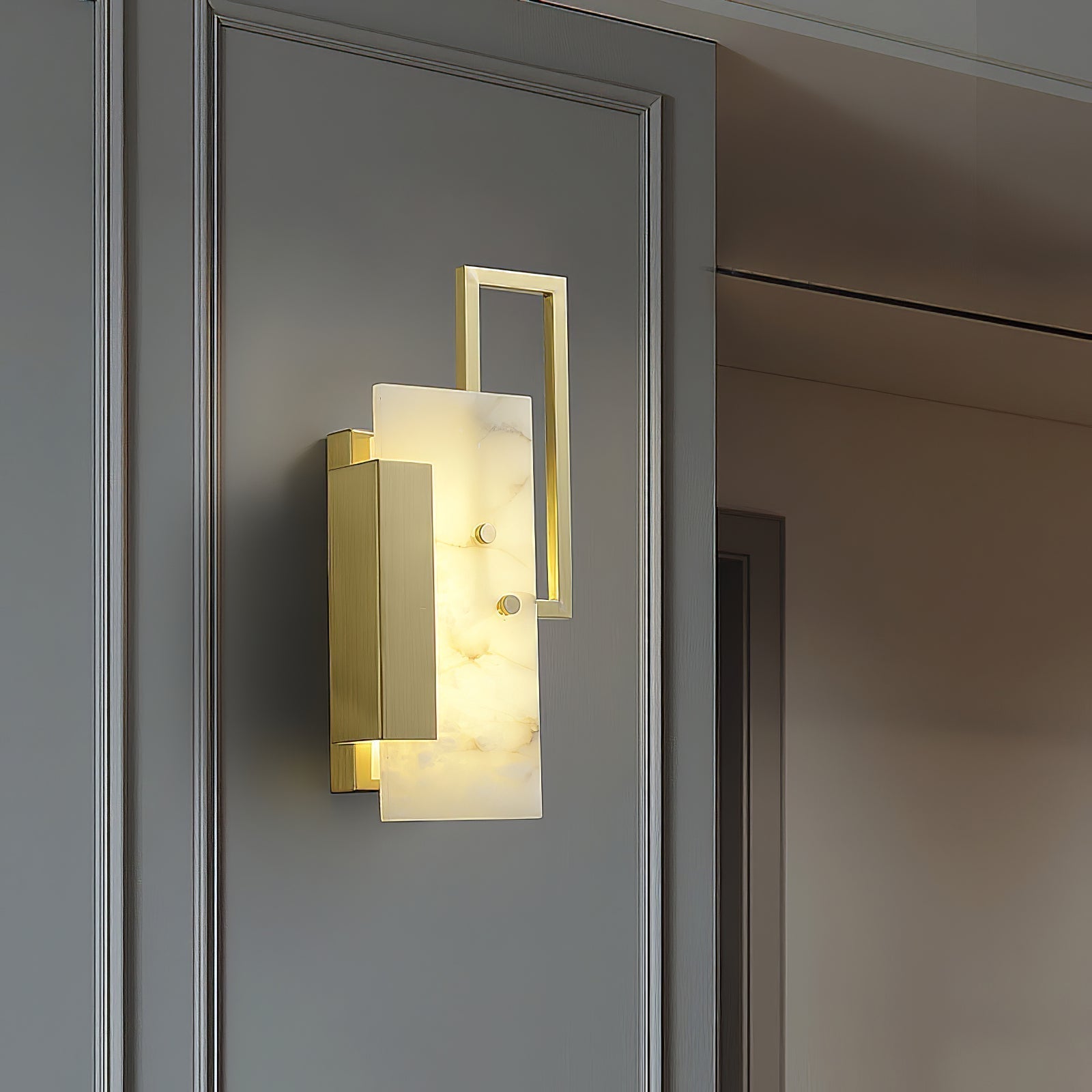Modern Althea Alabaster LED Wall Sconce with Brass Finish for Living Room Hallway Lighting