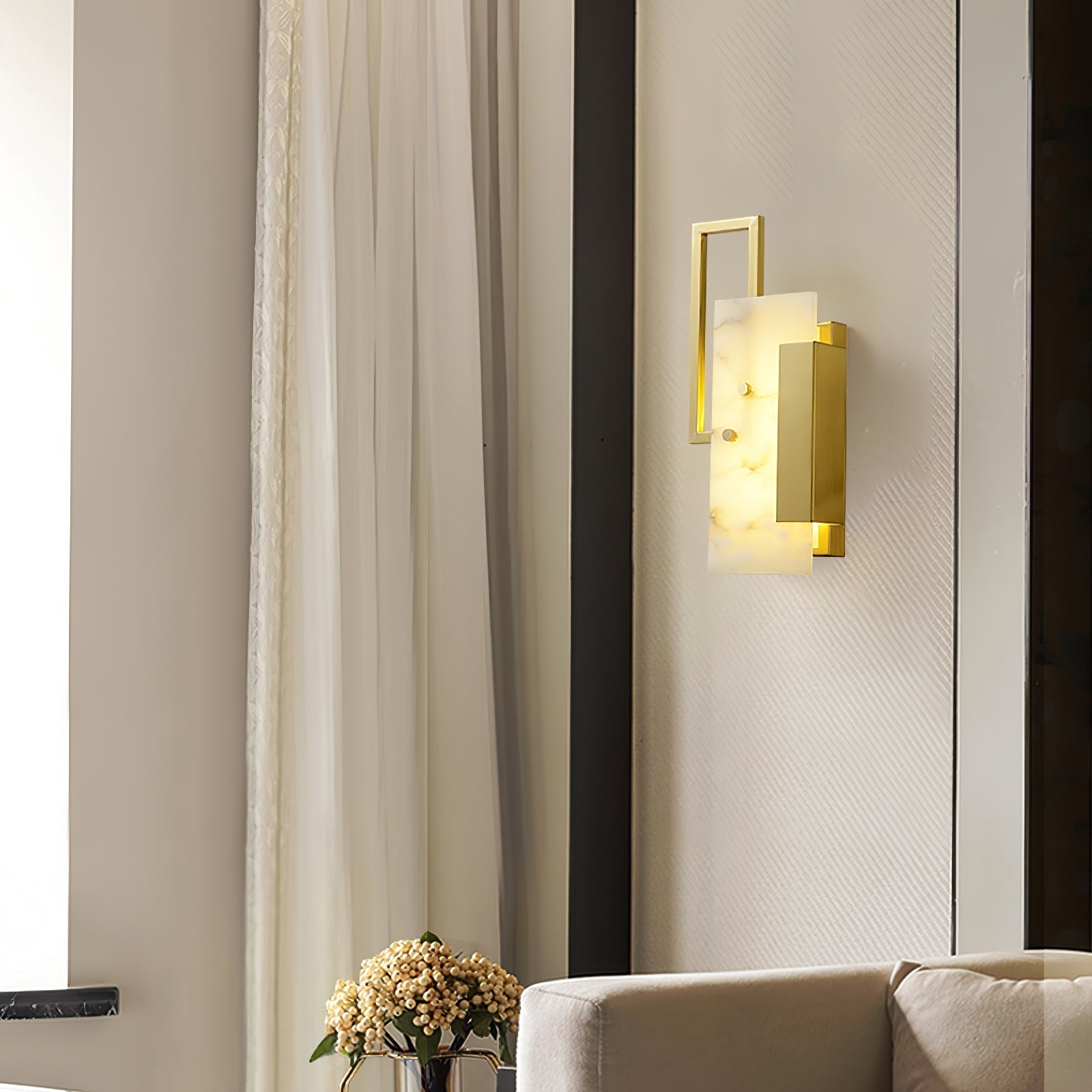 Modern Althea Alabaster LED Wall Sconce with Brass Finish for Living Room Hallway Lighting
