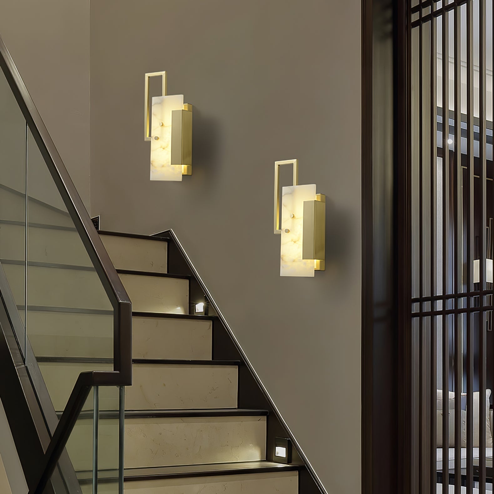 Modern Althea Alabaster LED Wall Sconce with Brass Finish for Living Room Hallway Lighting
