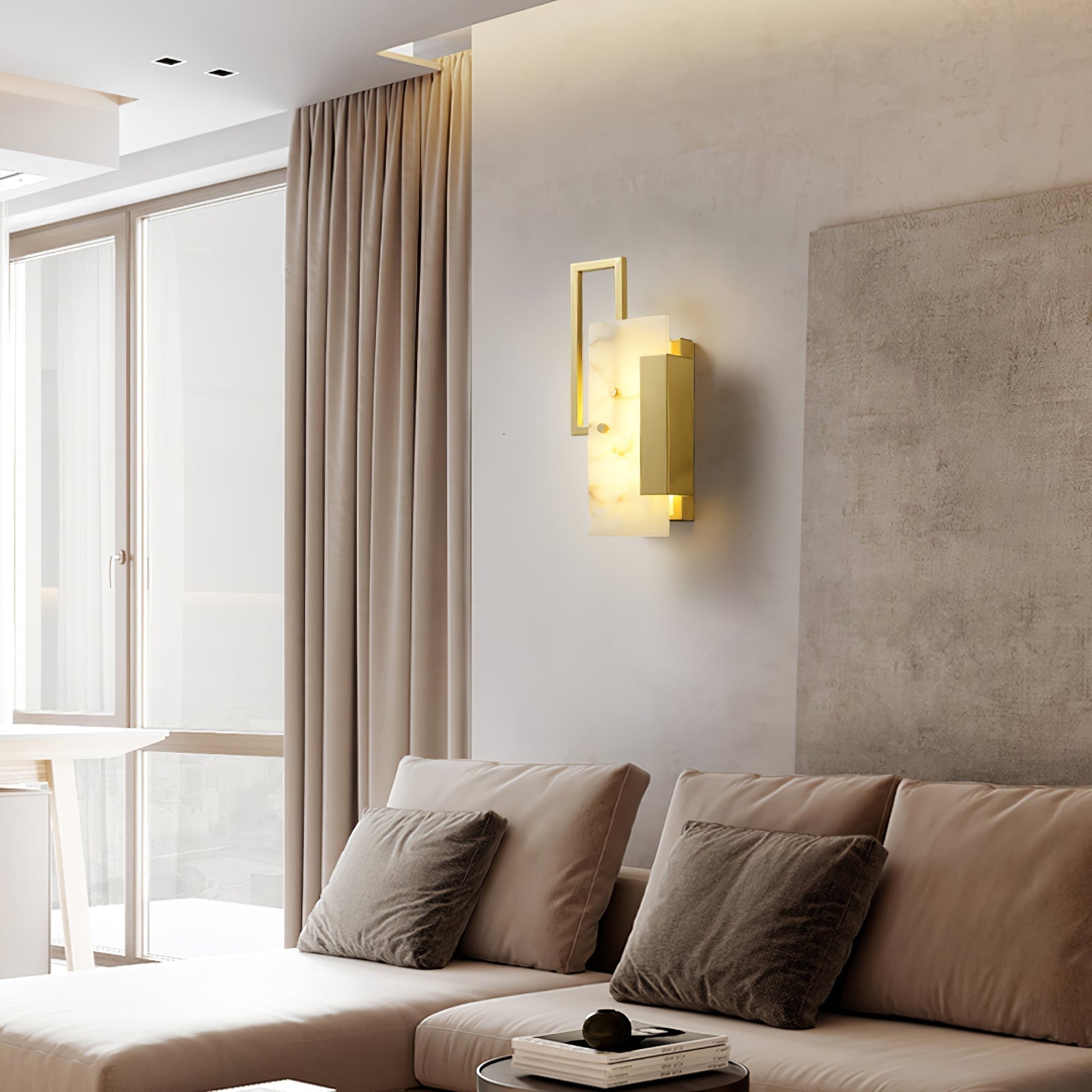 Modern Althea Alabaster LED Wall Sconce with Brass Finish for Living Room Hallway Lighting