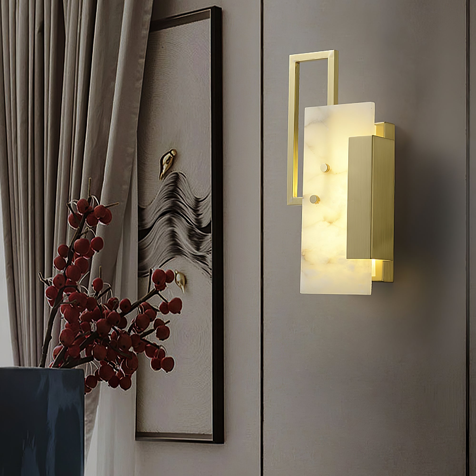 Modern Althea Alabaster LED Wall Sconce with Brass Finish for Living Room Hallway Lighting