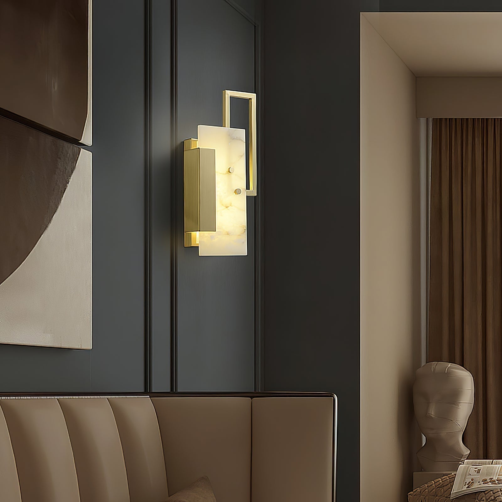 Modern Althea Alabaster LED Wall Sconce with Brass Finish for Living Room Hallway Lighting