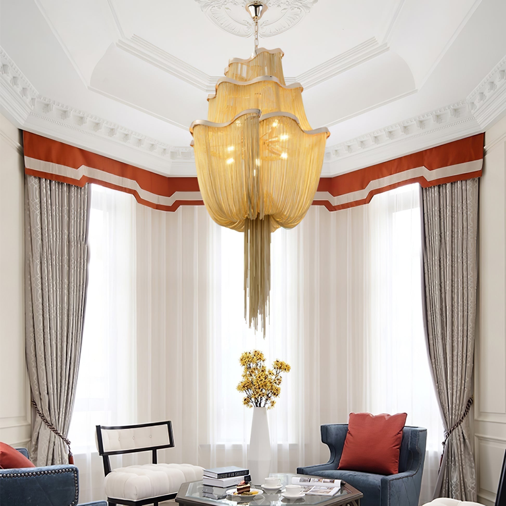 Modern Aluminum Chain Chandelier Shimmering Waterfall Pendant Light for Dining Room
