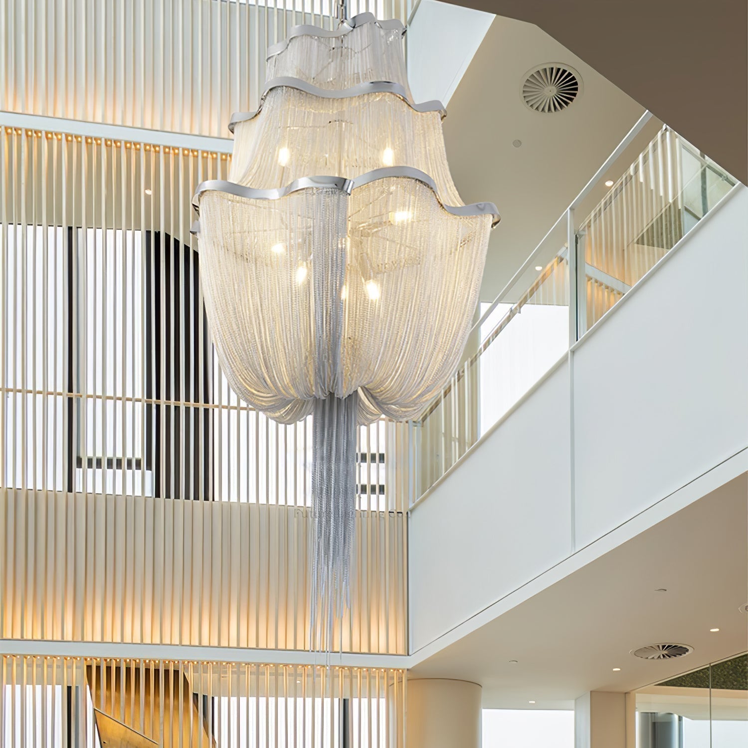 Modern Aluminum Chain Chandelier Shimmering Waterfall Pendant Light for Dining Room