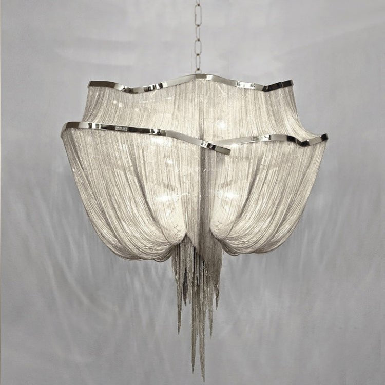 Modern Aluminum Chain Chandelier Shimmering Waterfall Pendant Light for Dining Room