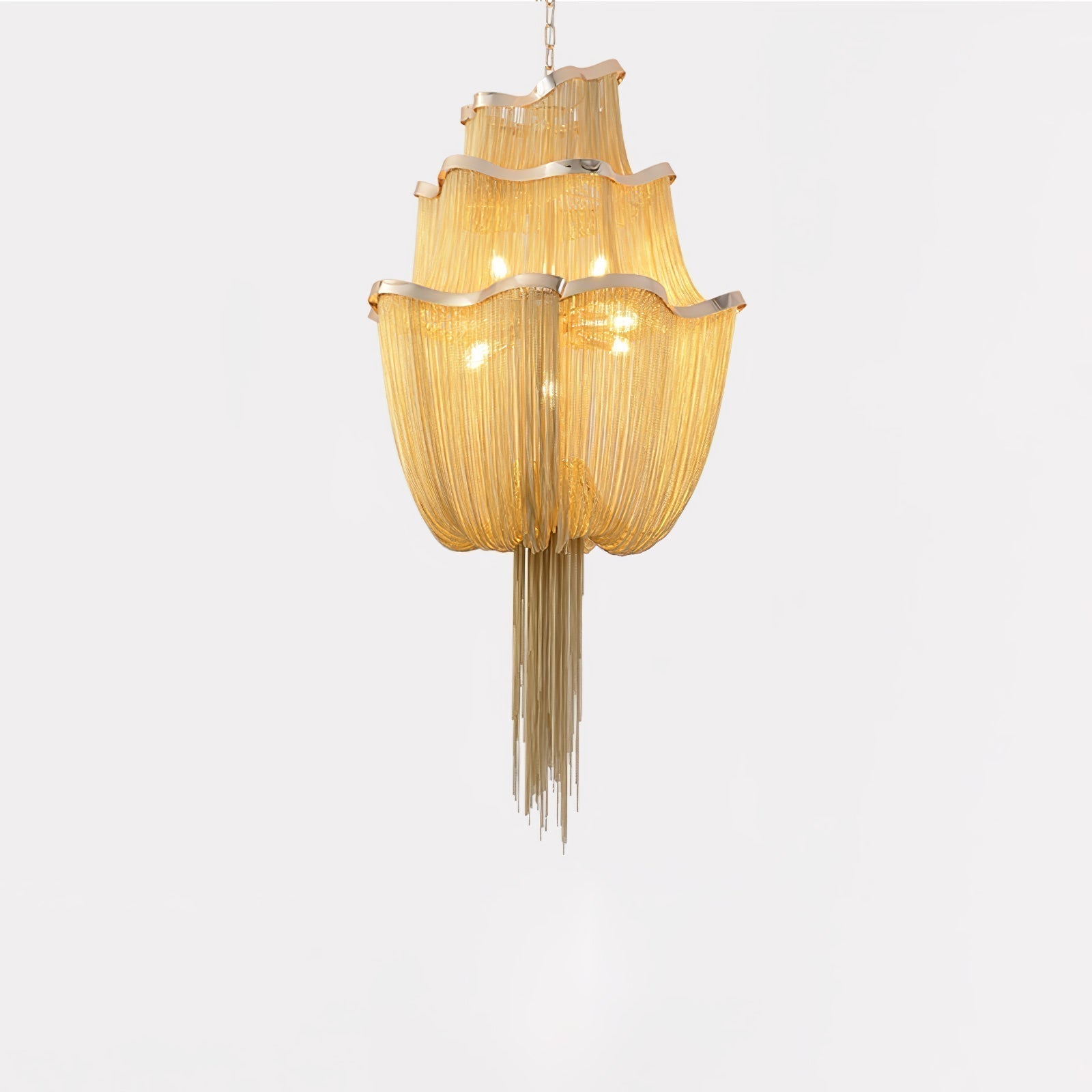 Modern Aluminum Chain Chandelier Shimmering Waterfall Pendant Light for Dining Room