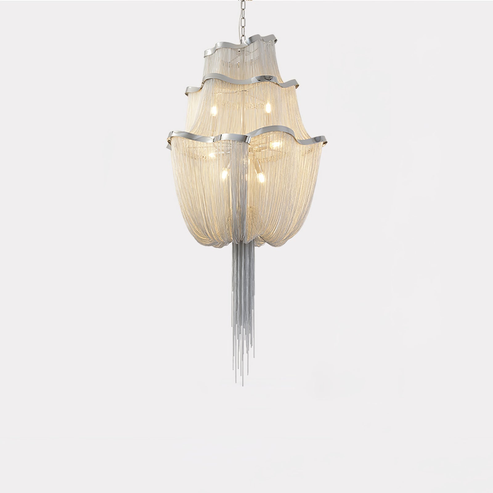 Modern Aluminum Chain Chandelier Shimmering Waterfall Pendant Light for Dining Room