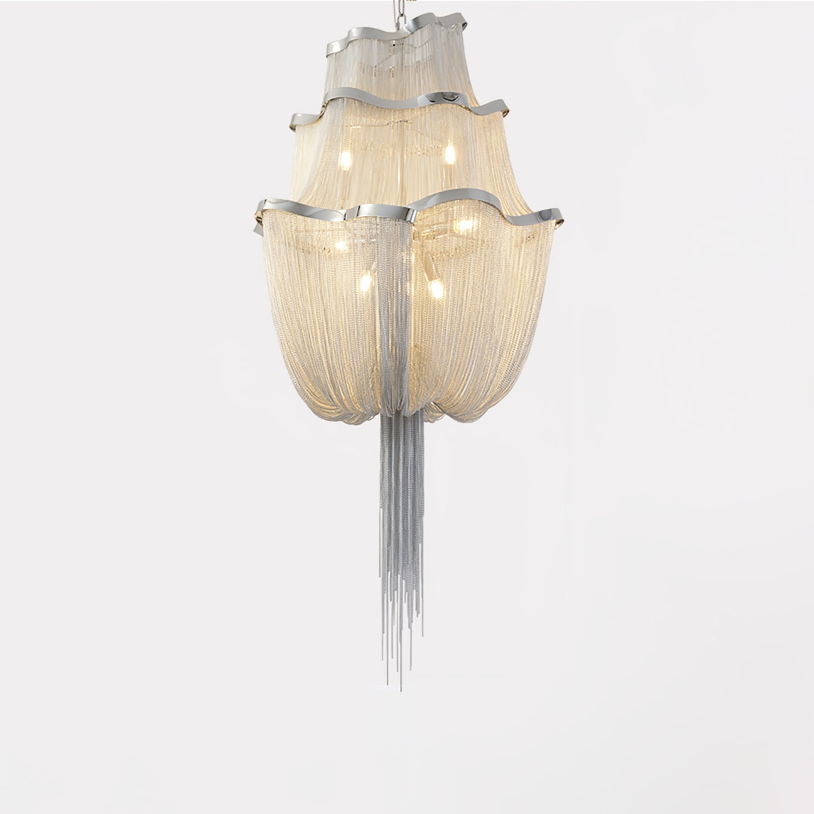 Modern Aluminum Chain Chandelier Shimmering Waterfall Pendant Light for Dining Room