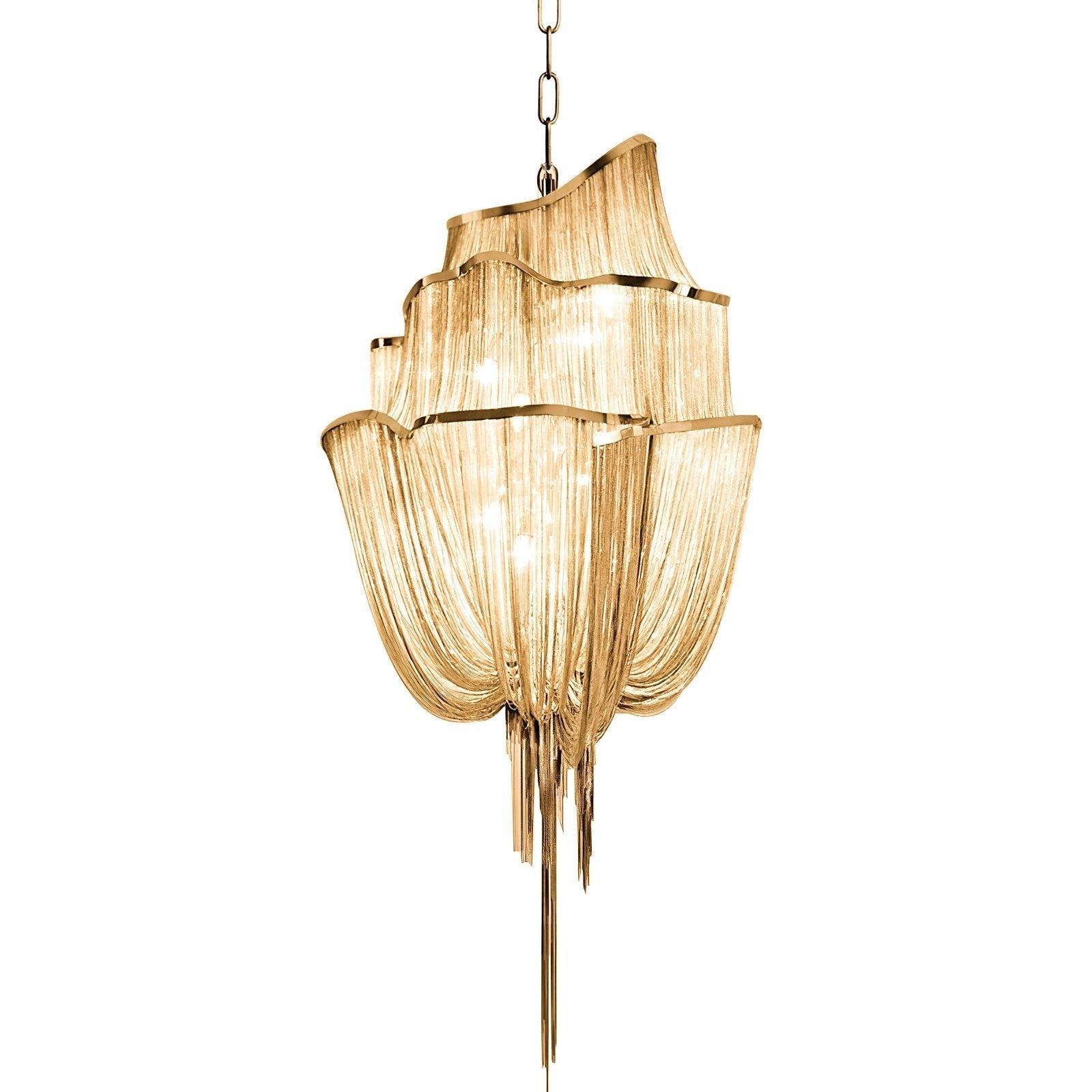 Modern Aluminum Chain Chandelier Shimmering Waterfall Pendant Light for Dining Room