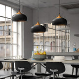 Modern Aluminum Dome Pendant Light with Wood Detail Nordic Single Light Island Fixture