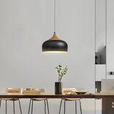 Modern Aluminum Dome Pendant Light with Wood Detail Nordic Single Light Island Fixture