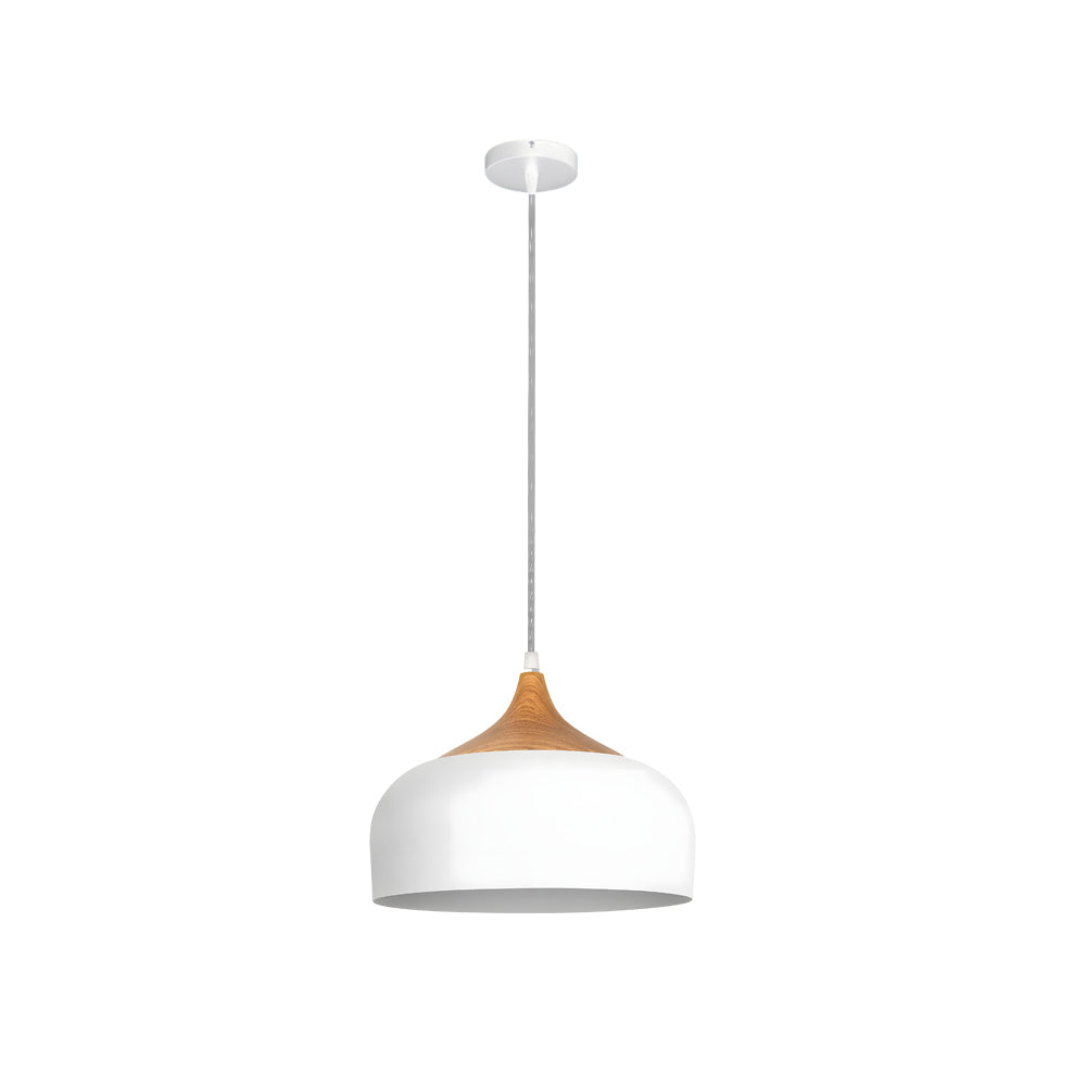 Modern Aluminum Dome Pendant Light with Wood Detail Nordic Single Light Island Fixture