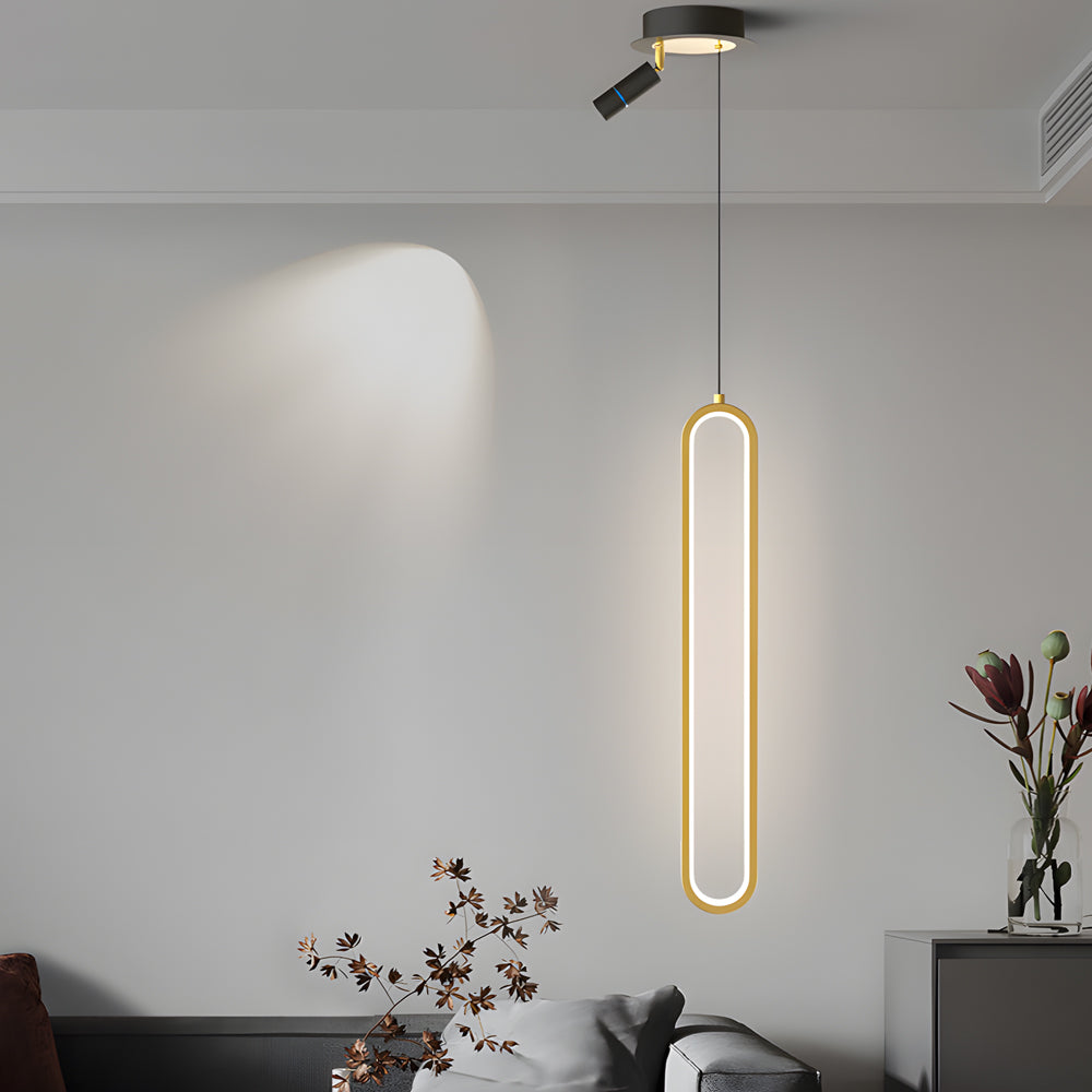 Modern Aluminum Oval LED Pendant Light with Spotlights and 3 Step Dimming Adjustable Hanging Lamp
