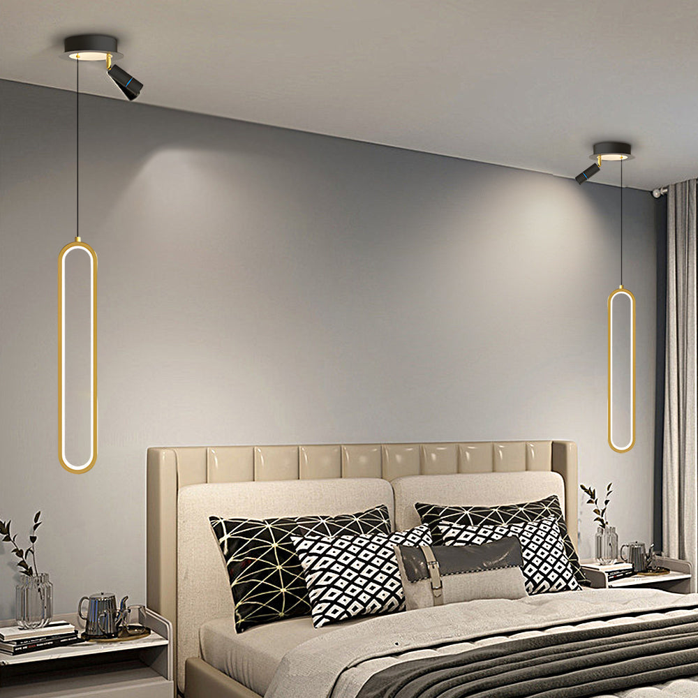 Modern Aluminum Oval LED Pendant Light with Spotlights and 3 Step Dimming Adjustable Hanging Lamp