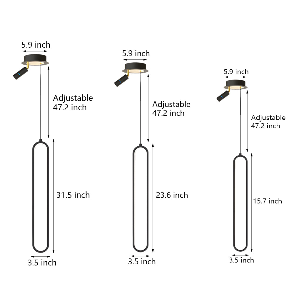 Modern Aluminum Oval LED Pendant Light with Spotlights and 3 Step Dimming Adjustable Hanging Lamp