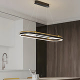 Modern Aluminum Oval Ring LED Chandelier Adjustable Hanging Pendant Light for Dining Room