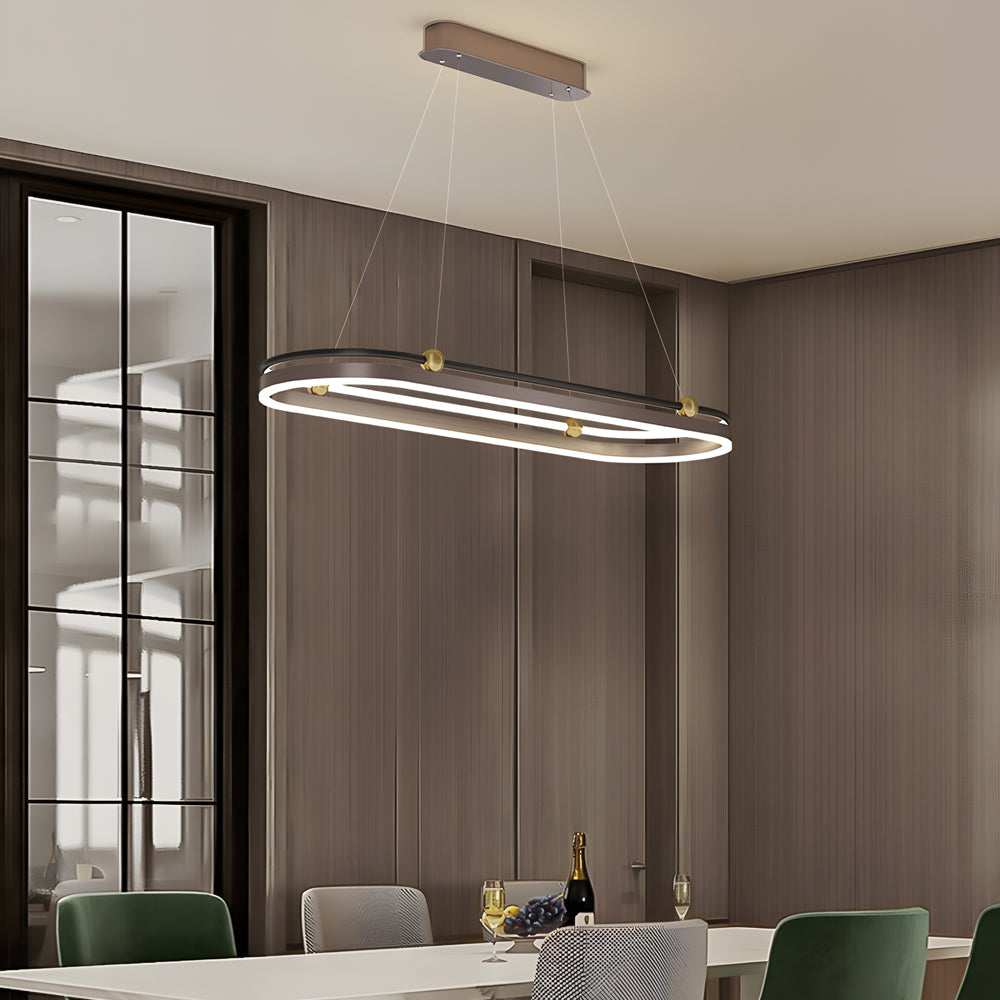Modern Aluminum Oval Ring LED Chandelier Adjustable Hanging Pendant Light for Dining Room