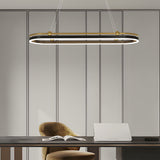 Modern Aluminum Oval Ring LED Chandelier Adjustable Hanging Pendant Light for Dining Room