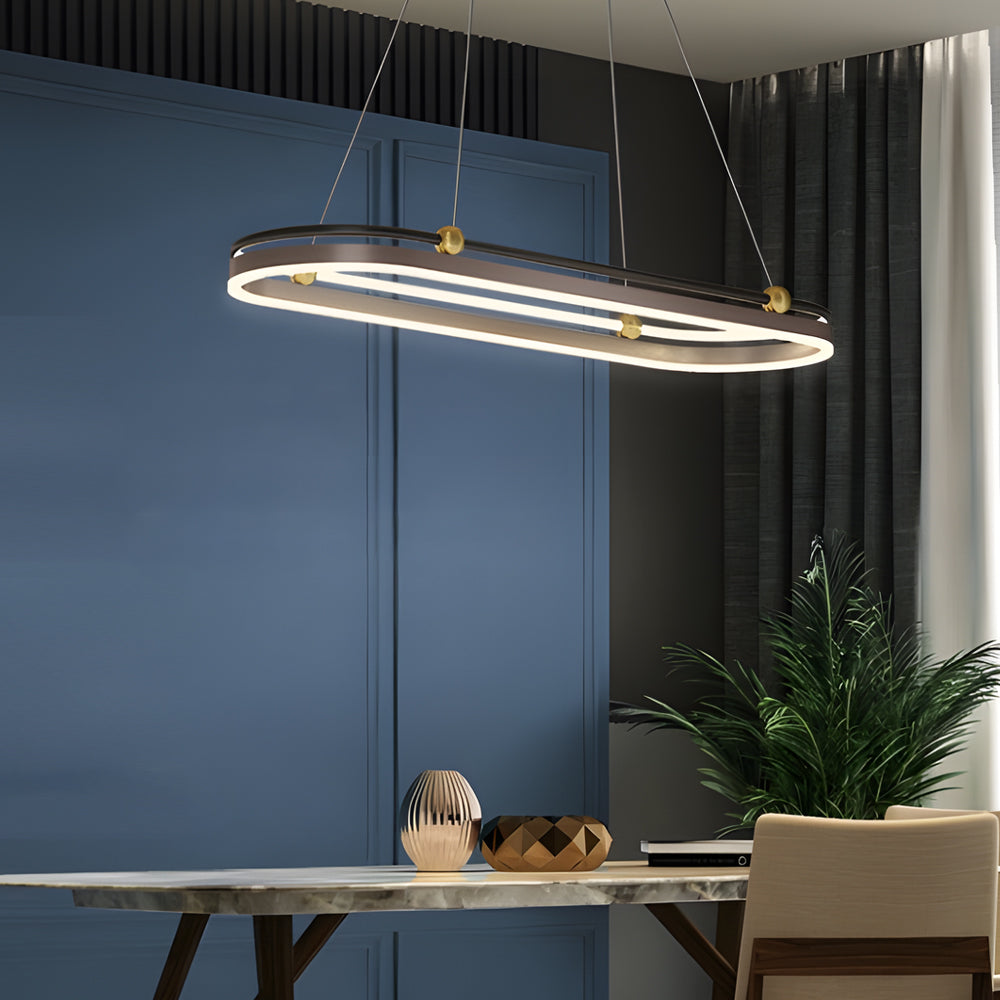 Modern Aluminum Oval Ring LED Chandelier Adjustable Hanging Pendant Light for Dining Room