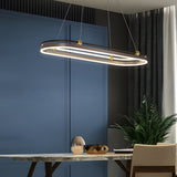 Modern Aluminum Oval Ring LED Chandelier Adjustable Hanging Pendant Light for Dining Room