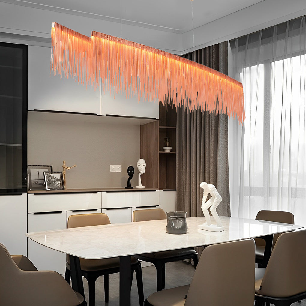 Modern Aluminum Tassel Chain LED Chandelier Dimmable Pendant Light for Dining Room and Bar
