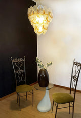 modern-amber-and-transparent-glass-sheet-chandelier-with-gold-or-chrome-metal-frame