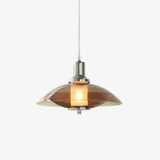 Modern Amber Glass Flying Saucer Chrome Pendant Light for Dining Room