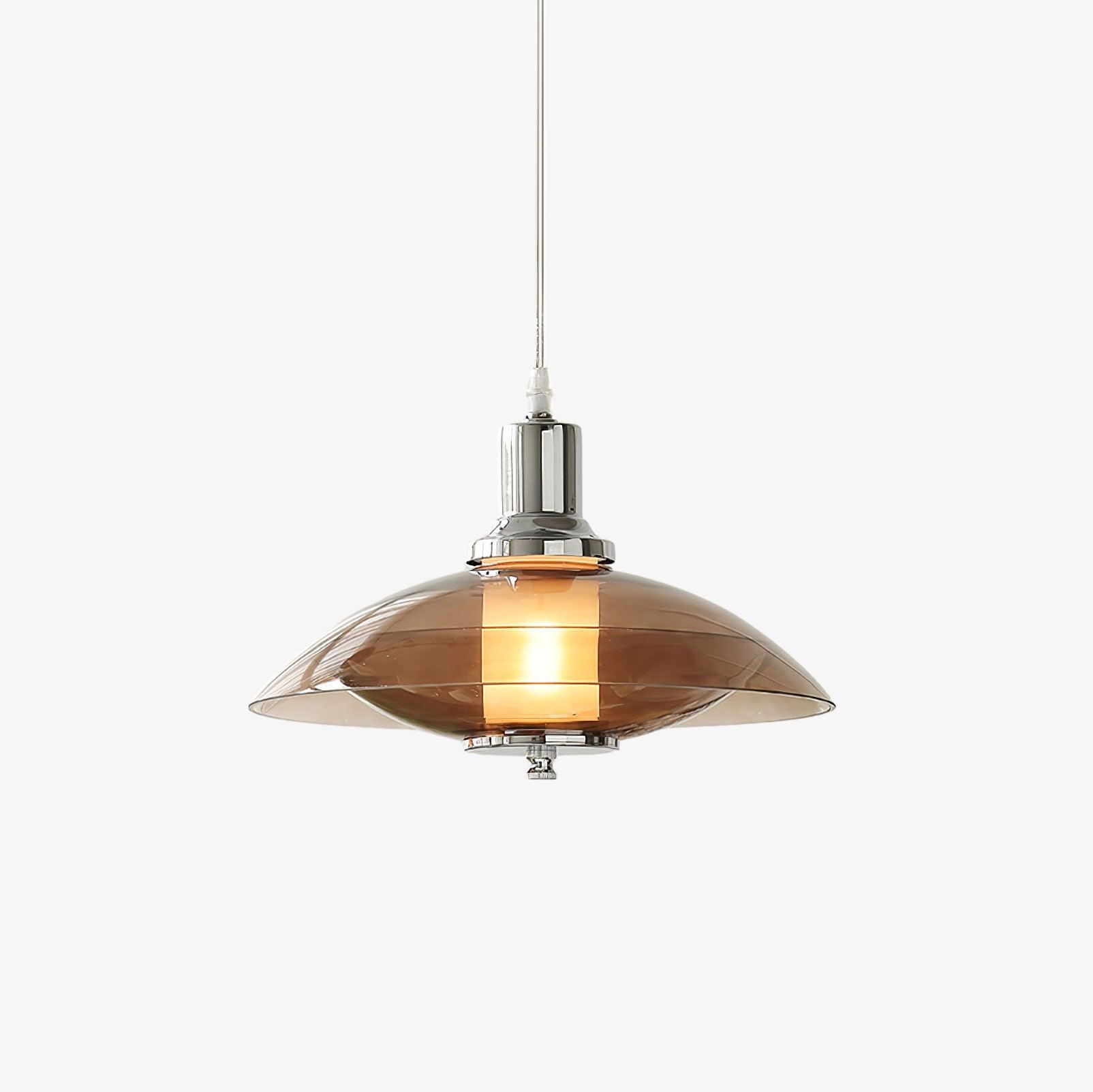 Modern Amber Glass Flying Saucer Chrome Pendant Light for Dining Room