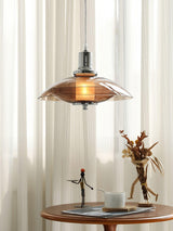 Modern Amber Glass Flying Saucer Chrome Pendant Light for Dining Room
