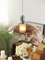Modern Amber Glass Flying Saucer Chrome Pendant Light for Dining Room