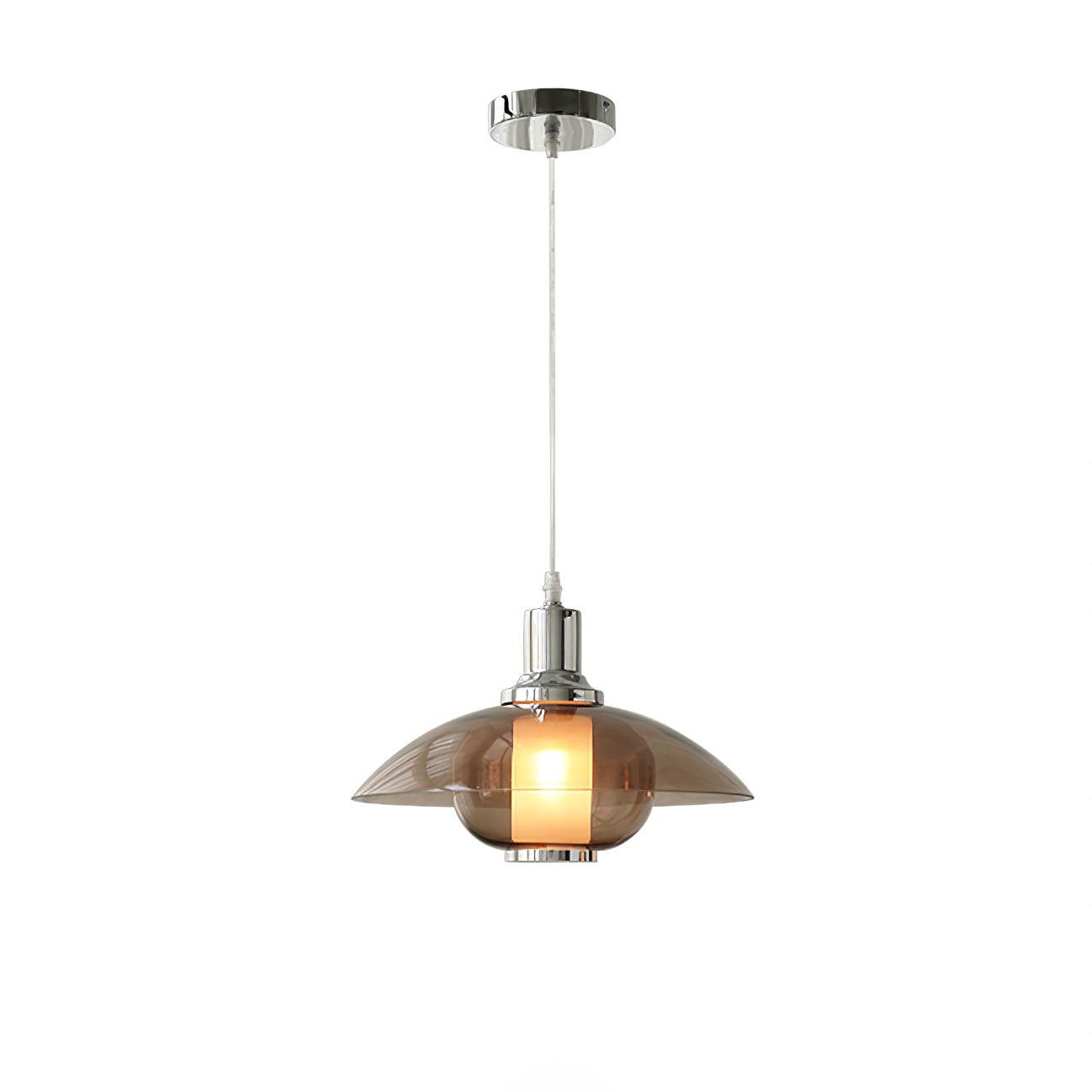 Modern Amber Glass Flying Saucer Chrome Pendant Light for Dining Room