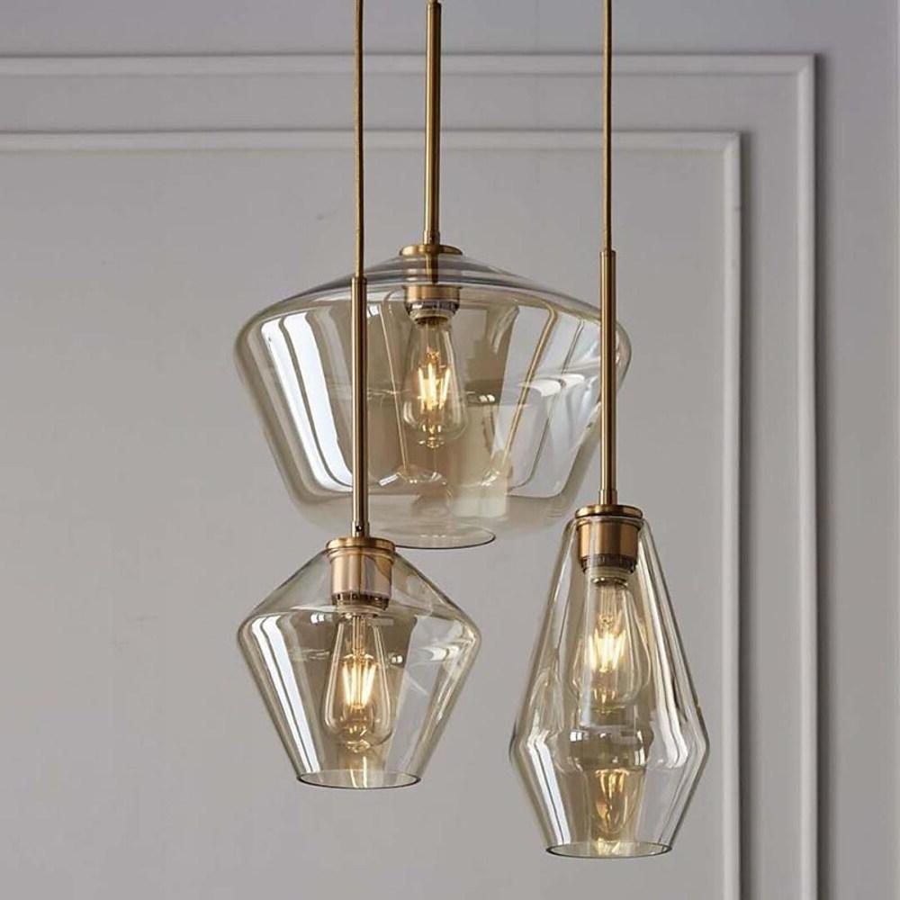 Modern Amber Glass Globe Pendant Light Copper Nordic Industrial Hanging Ceiling Lamp