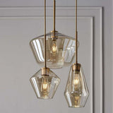 Modern Amber Glass Globe Pendant Light Copper Nordic Industrial Hanging Ceiling Lamp