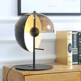 Modern Amber Glass LED Desk Lamp with Two Intersecting Half Spheres for Living Room or Bedroom