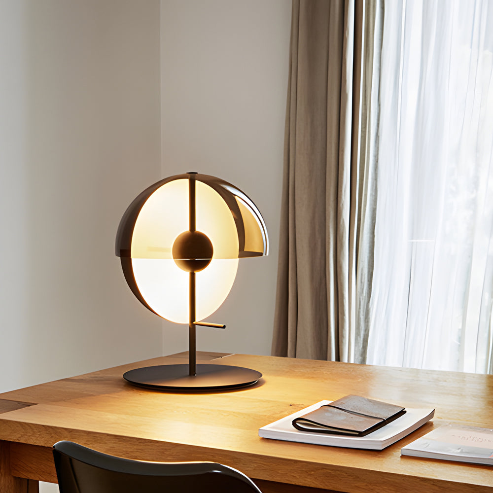 Modern Amber Glass LED Desk Lamp with Two Intersecting Half Spheres for Living Room or Bedroom