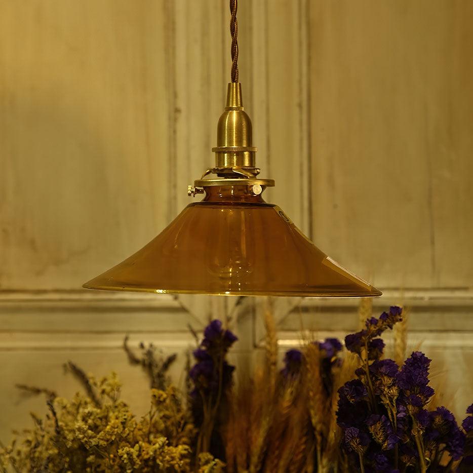 Modern Amber Glass Pendant Light with Brass Fixture for Living Room and Bedroom