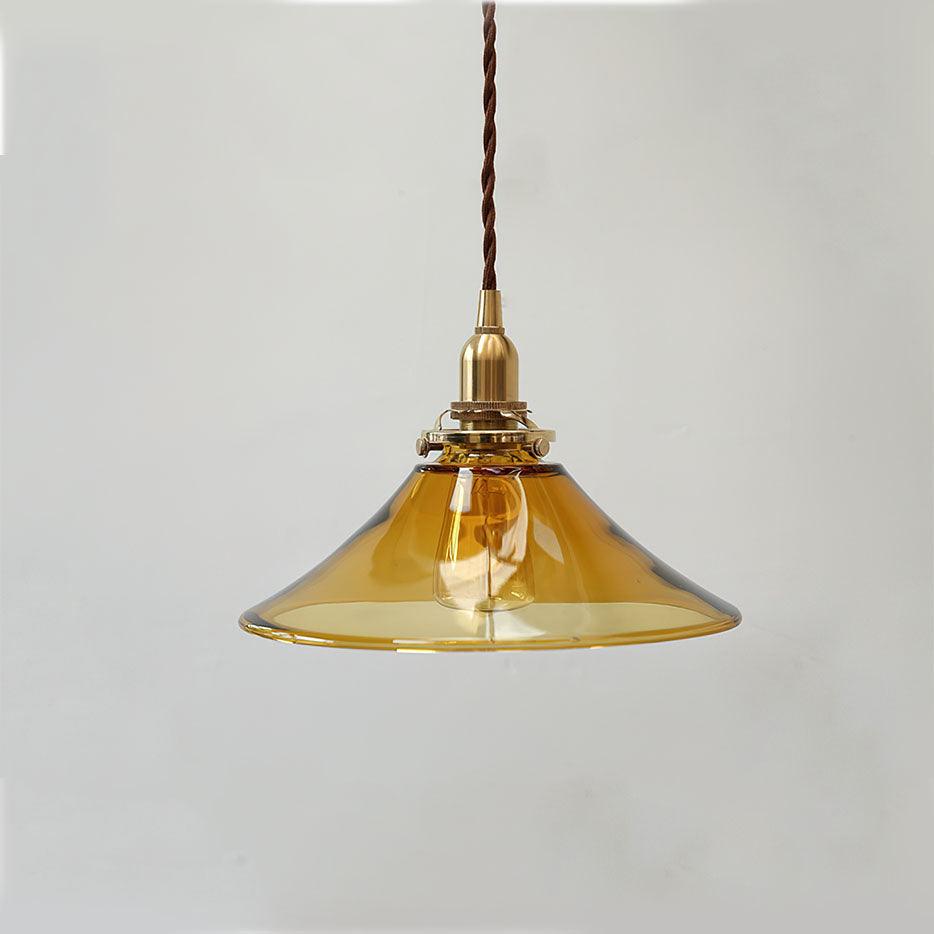 Modern Amber Glass Pendant Light with Brass Fixture for Living Room and Bedroom