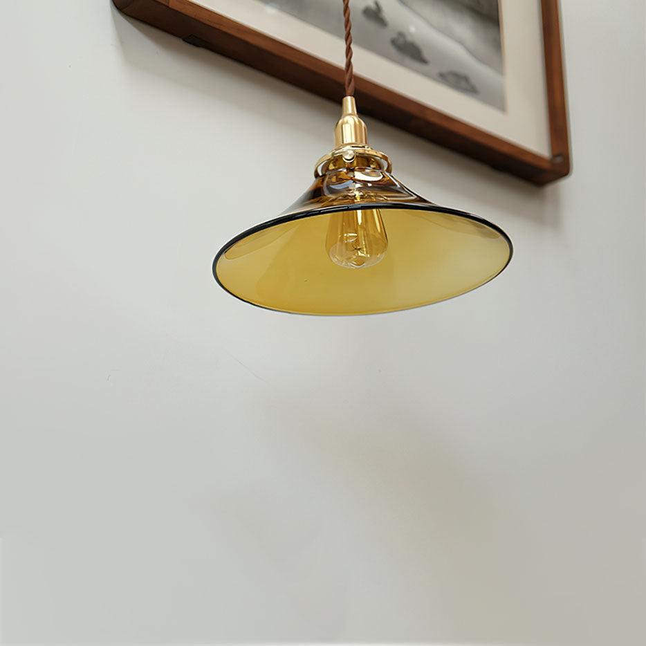 Modern Amber Glass Pendant Light with Brass Fixture for Living Room and Bedroom