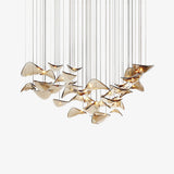 Modern Amber Glass Wave Floating Leaf Chandelier Elegant LED Hanging Ceiling Light