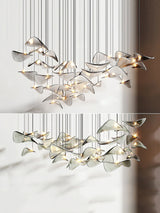 Modern Amber Glass Wave Floating Leaf Chandelier Elegant LED Hanging Ceiling Light