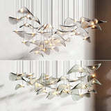 Modern Amber Glass Wave Floating Leaf Chandelier Elegant LED Hanging Ceiling Light