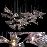 Modern Amber Glass Wave Floating Leaf Chandelier Elegant LED Hanging Ceiling Light