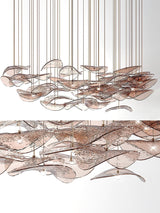 Modern Amber Glass Wave Floating Leaf Chandelier Elegant LED Hanging Ceiling Light