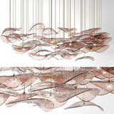 Modern Amber Glass Wave Floating Leaf Chandelier Elegant LED Hanging Ceiling Light