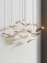 Modern Amber Glass Wave Floating Leaf Chandelier Elegant LED Hanging Ceiling Light