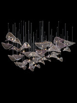 Modern Amber Glass Wave Floating Leaf Chandelier Elegant LED Hanging Ceiling Light