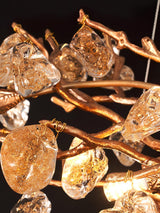 Modern Amber Stone Crystal Branch Chandelier in Genuine Brass Finish