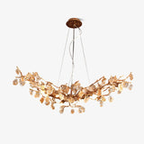 Modern Amber Stone Crystal Branch Chandelier in Genuine Brass Finish